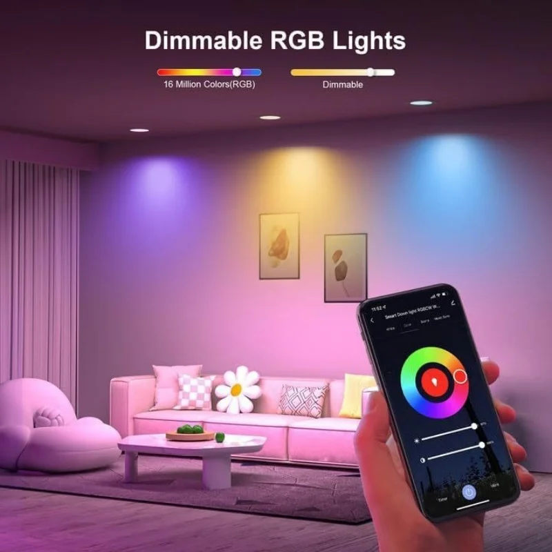 

Smart Control RGB Recessed Downlight Tuya WIFI With Bluetooth Remote Control Timeable Colorful Embedded Downlight AC110-240V