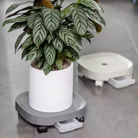 Flower Pot Tray With Roller Wheel Movable Grid Bottom Strong Bearing Waterproof Coating Anti-rot Root Flower Tray Garden Supply