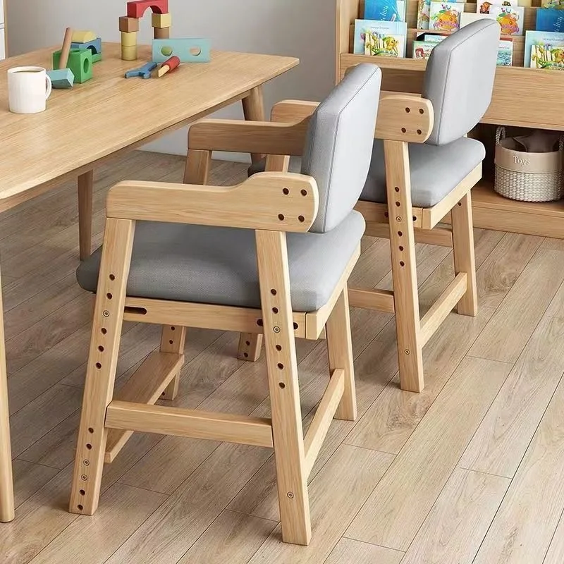 

Children's Solid Wood Growth Chair Learning Lifting Student Writing Desk Chair Backrest Correction Sitting Position Home Dining
