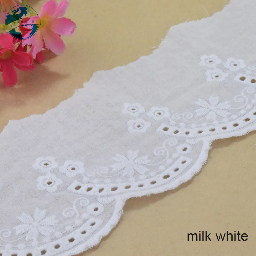 8cm Wide Embroidery White Lace Cotton Fabric Lace Sewing Ribbon Trim Wedding Evening Dress DIY Dolls Colthes Accessories #4300