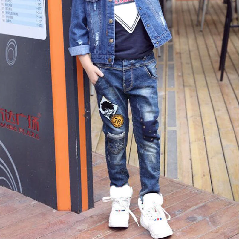 IENENS Fashion Boys Jeans Spring Autumn Long Pants Young Boy Straight Denim Trousers Elastic Waist Pants Cowboy Pants Plus Size