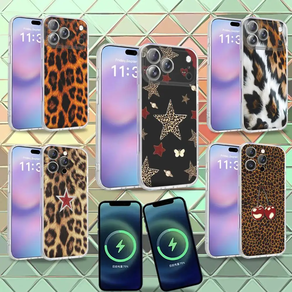 

Leopard Print Cherry Star Phone Case For iPhone 16,14,11,17,13,15,12,Air,Plus,Pro,Max,E,Mini Frosted for MagSafe Magnetic