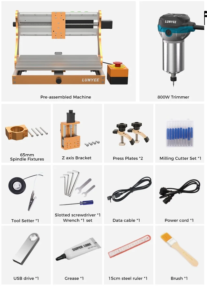 Lunyee 3020 Nova Desktop CNC Router 800W Spindle 3 Axis Engraving Machine for Wood Acrylic Aluminum Carving - view 5
