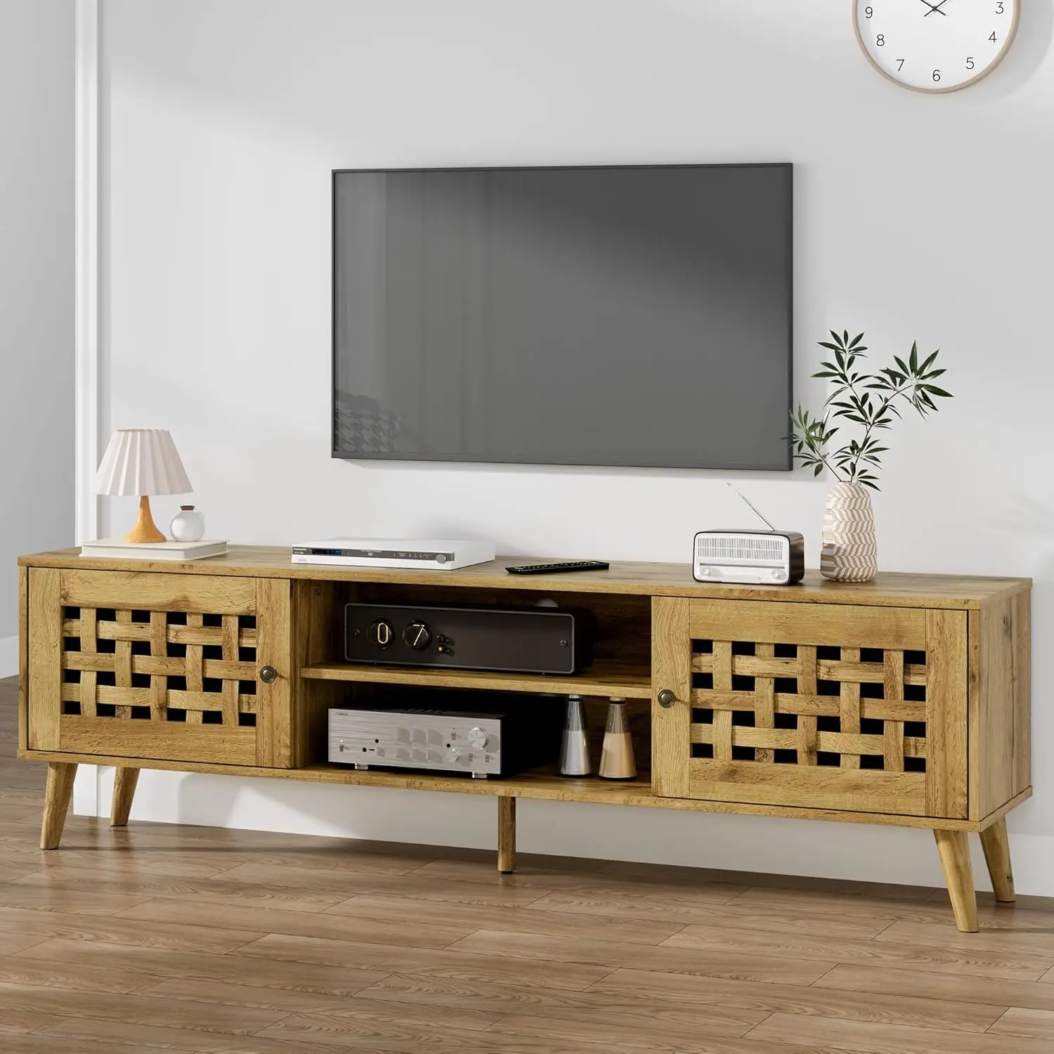 

63'' TV Stand with Storage,Wood TV Entertainment Center for 65 inch TV,Mid Century Modern Entertainment Center,for Living Room