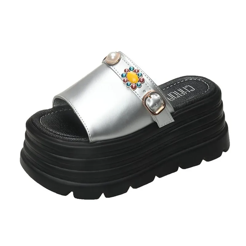 2026 8cm Fashion Sponge Cake Thick-soled Slippers for Women Summer New Style Ins Super Hot  Heightened Open Toe One-line Sandals