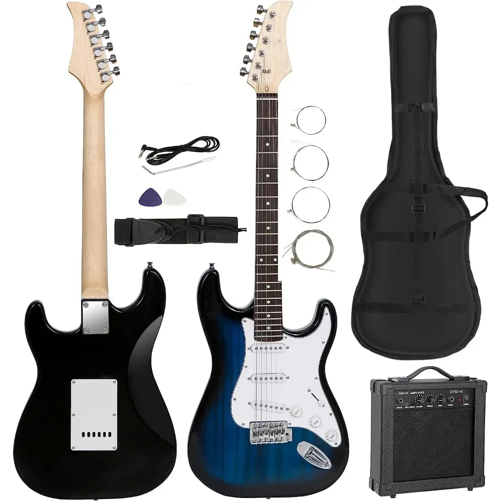 Guitarra eléctrica de tamaño completo de 39" con amplificador, estuche y paquete de accesorios Paquete de inicio para principiantes, azul