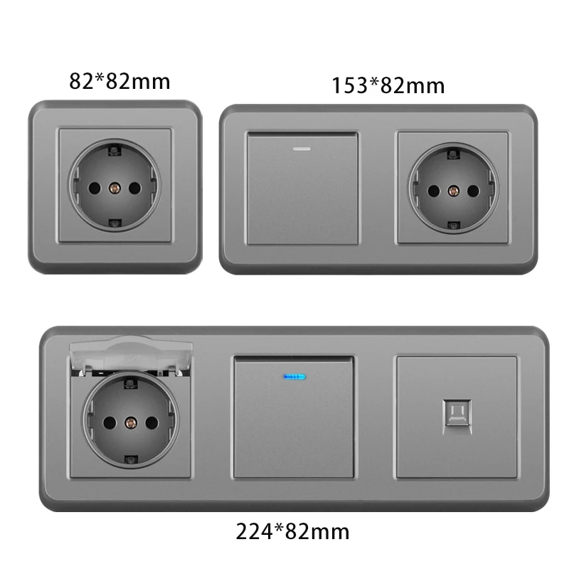 novski wall-mounted module diy European standard grey Plastic frame socket light switch button function combi
