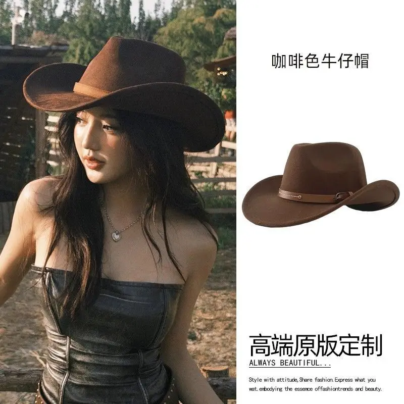 Vintage British Jazz Hat Curved Brim High-End Wide Brim Western Cowboy Hat Gentleman Knight Cap Unisex