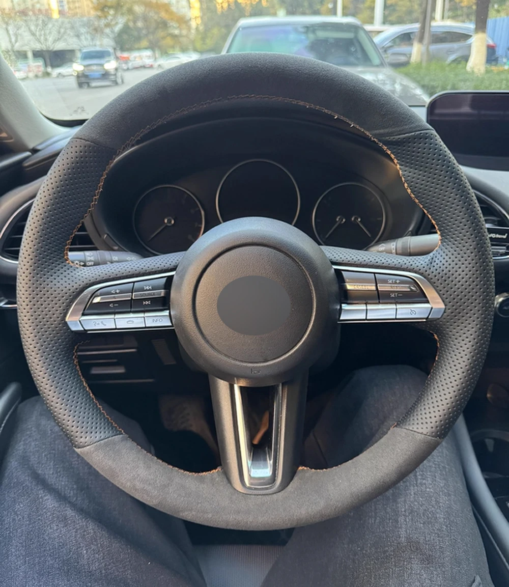 High Quality Genuine Leather Orange Thread Steering Wheel Cover Wrap For Alcantera Car Accessoires Specifically For Mazda 3