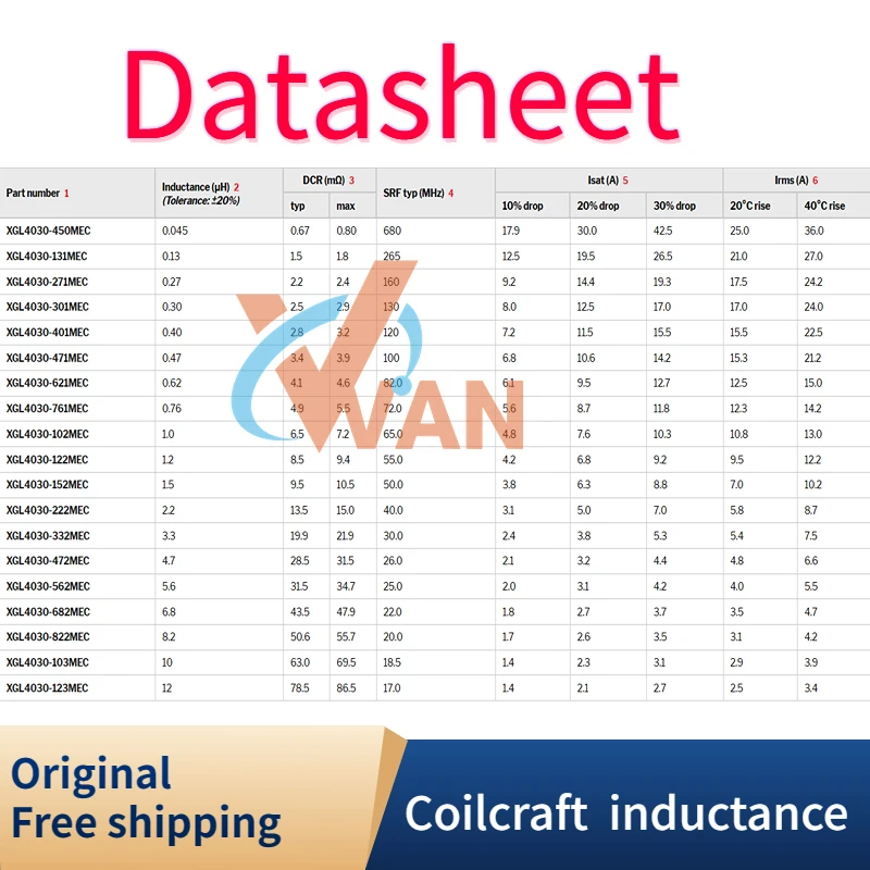 Sensor original da proteção ambiental, indutores do poder, XGL4030-122MEC, SMD, XGL4030, 4x4, 1.2UH, 120NH, AEC-Q200, 10 PCes