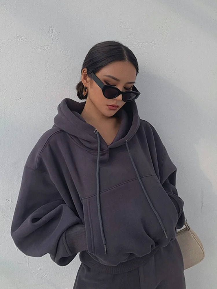 Casual New Fashion Hoodies Suit Women Winter Spring Solid Tracksuit Two Pieces Set Sports Pullover Sweatpants Sweatshirt Mujer