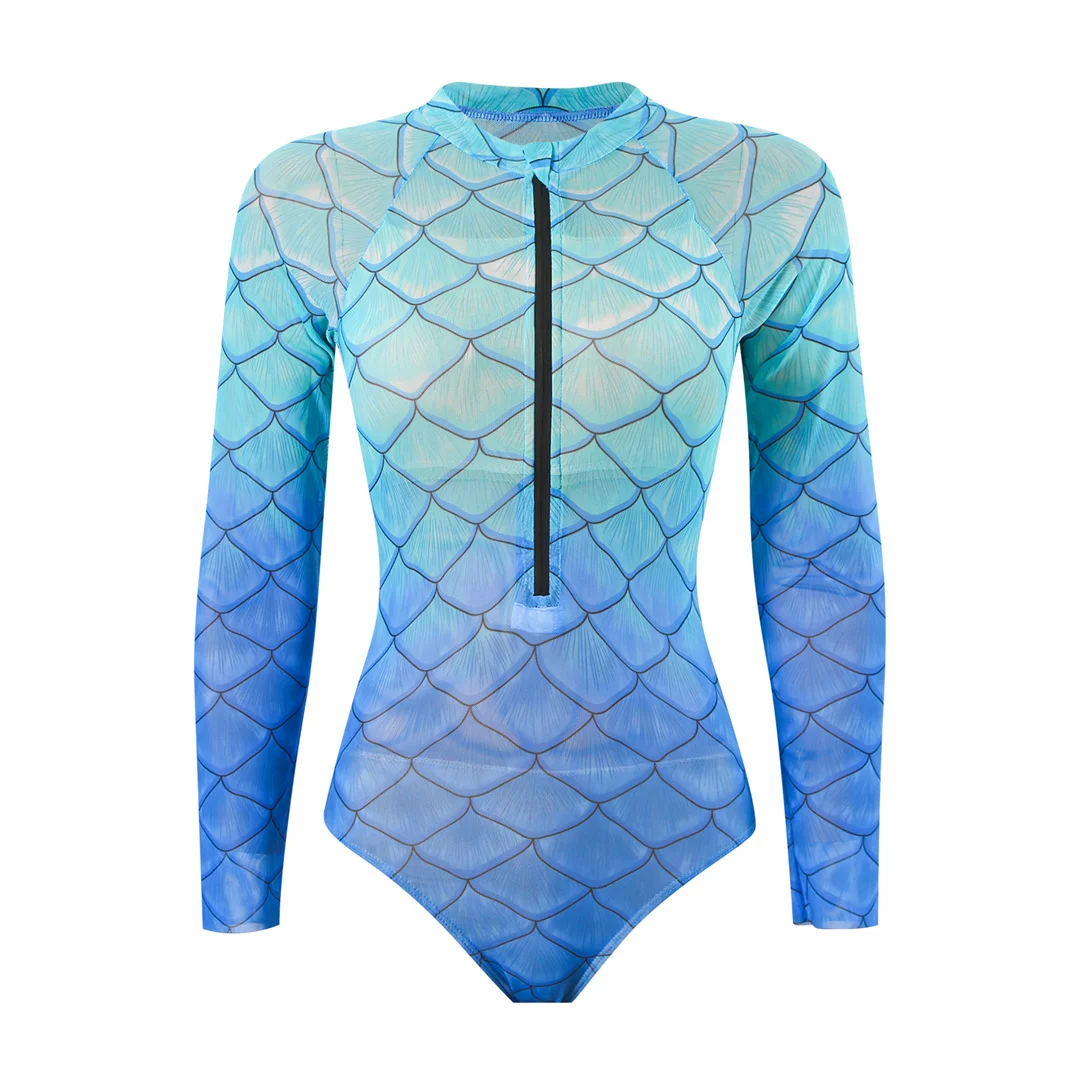 S - XXL Neu mit Hose, langärmelig, mit Reißverschluss, bedruckt, einteiliger Badeanzug, Damen-Badebekleidung, gepolsterter Badeanzug, Badeanzug, Schwimmanzug V7337 – Detail 14