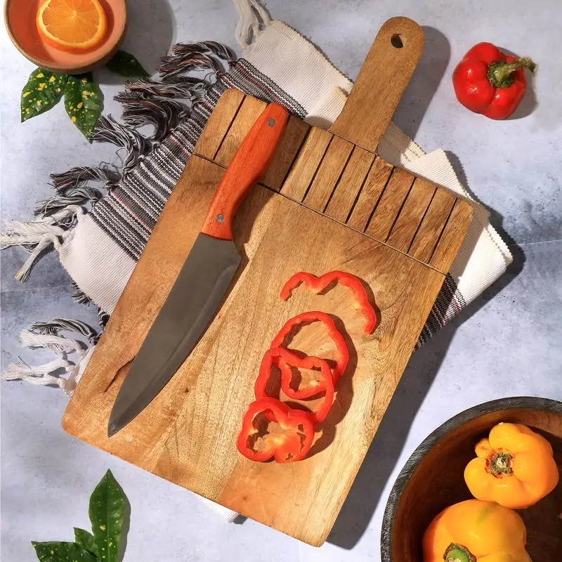 

Rectangular Cutting & Serving Board - Premium Kitchen Food Prep Tool, Durable Wooden Chopping Board for Food, Easy Grip Handle,
