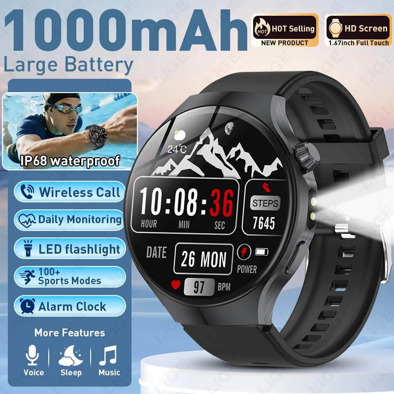 Men's LIGE Military Smart Watch with LED Flashlight