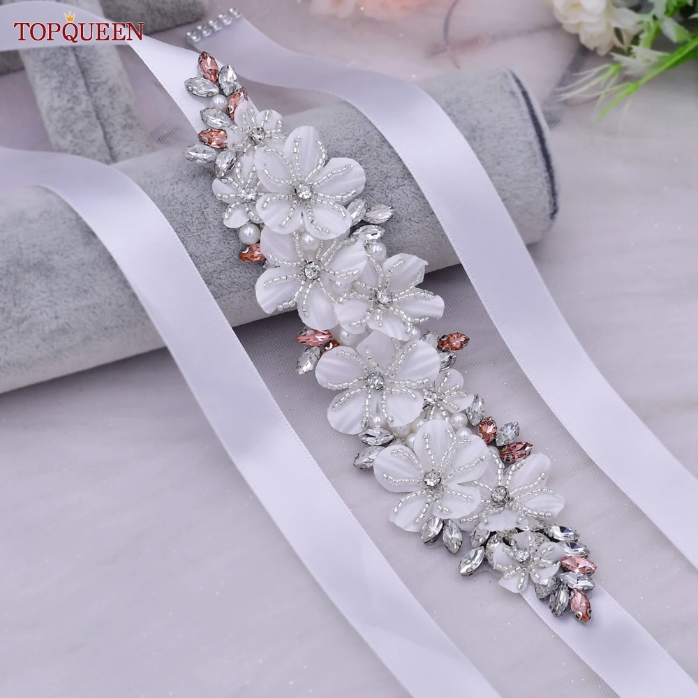 TOPQUEEN S64 New Flower Belt Bridal damigella d'onore accessori da sposa cucire su abito strass Applique abito da festa da donna Sash