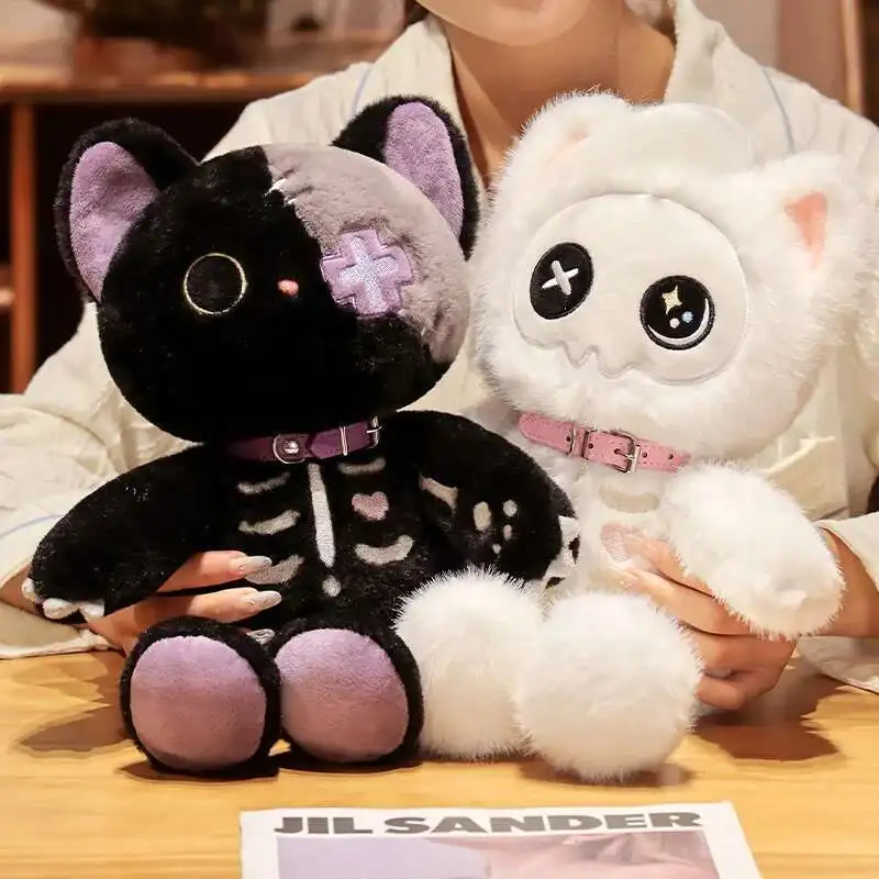 

Cute Black Skeleton Cat Plush Toy Cyberpunk Style Creative Fluffly Soft Stuffed Animal Cat Doll Kids Halloween Xmas Gifts