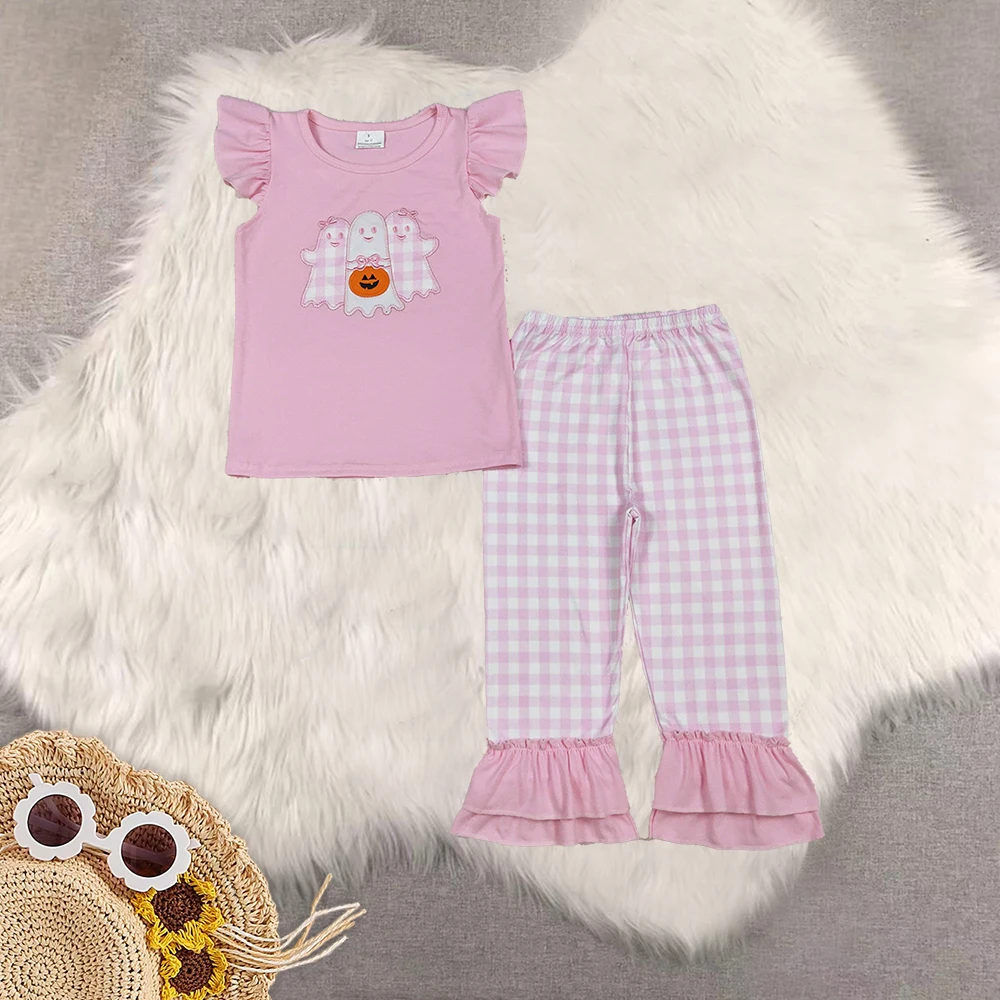 

9.19 Baby Girls Outfits Embroidery Baby Girls Halloween Ghosts Pumpkins Top Pants Halloween Sets