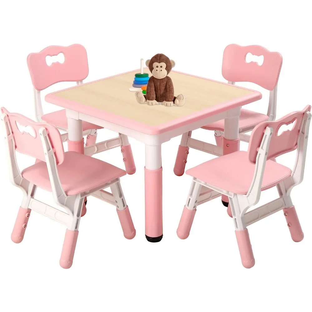 Ensemble de table et chaises réglables pour enfants, table pour tout-petit, facile à essuyer, arts et artisanat, recommandé, 4, 3 à 8 ans