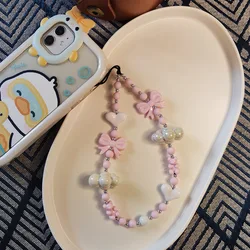 HERLOOK Cute Phone Charm Y2K Accesories Free Shipping Items Pink Bowknot Phone Strap Korean White Clouds Heart Cellphone Chain