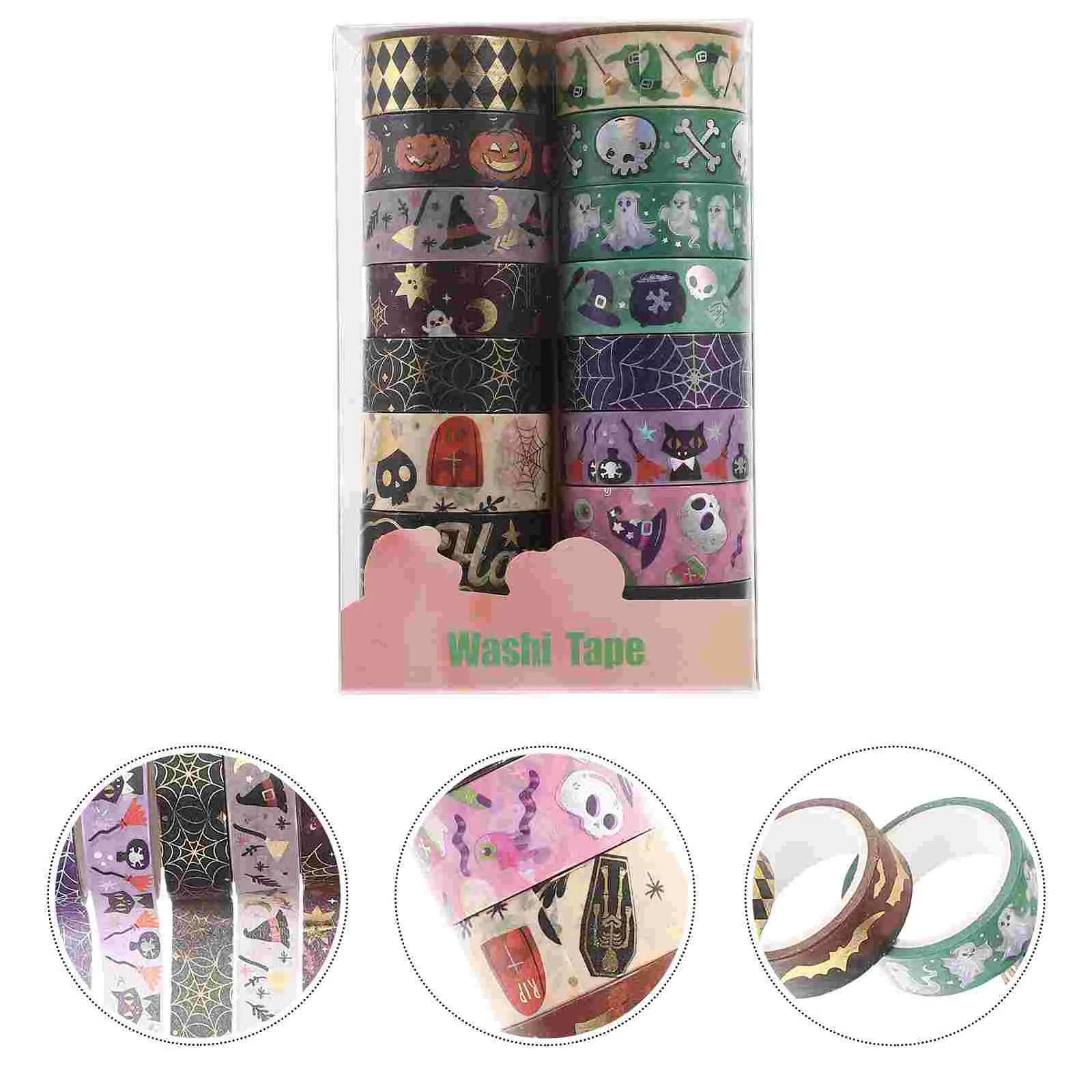 16 Rolls Cute Washi Tape Halloween Themed Hot Stamping and Silver Foil Collage Decorative (16pcs) Paper Holiday Christmas