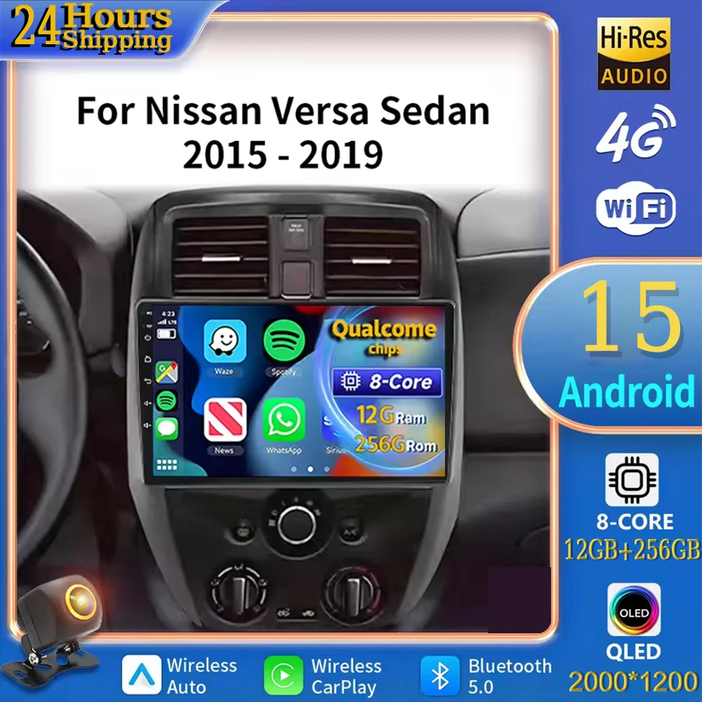 

Для Nissan Versa Sedan 2015 2016 2017 2018 2019 Android 15, автомобильный радиоприемник, мультимедийный плеер, Android Auto Carplay, головное устройство, навигация