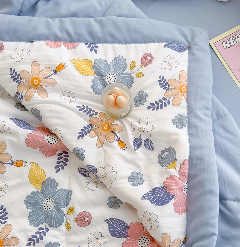 New Pastoral Style Cotton Summer Cooling Quilt 1pc 150/180/200cm Single Double bed Lightweight Breathable Machine Washable