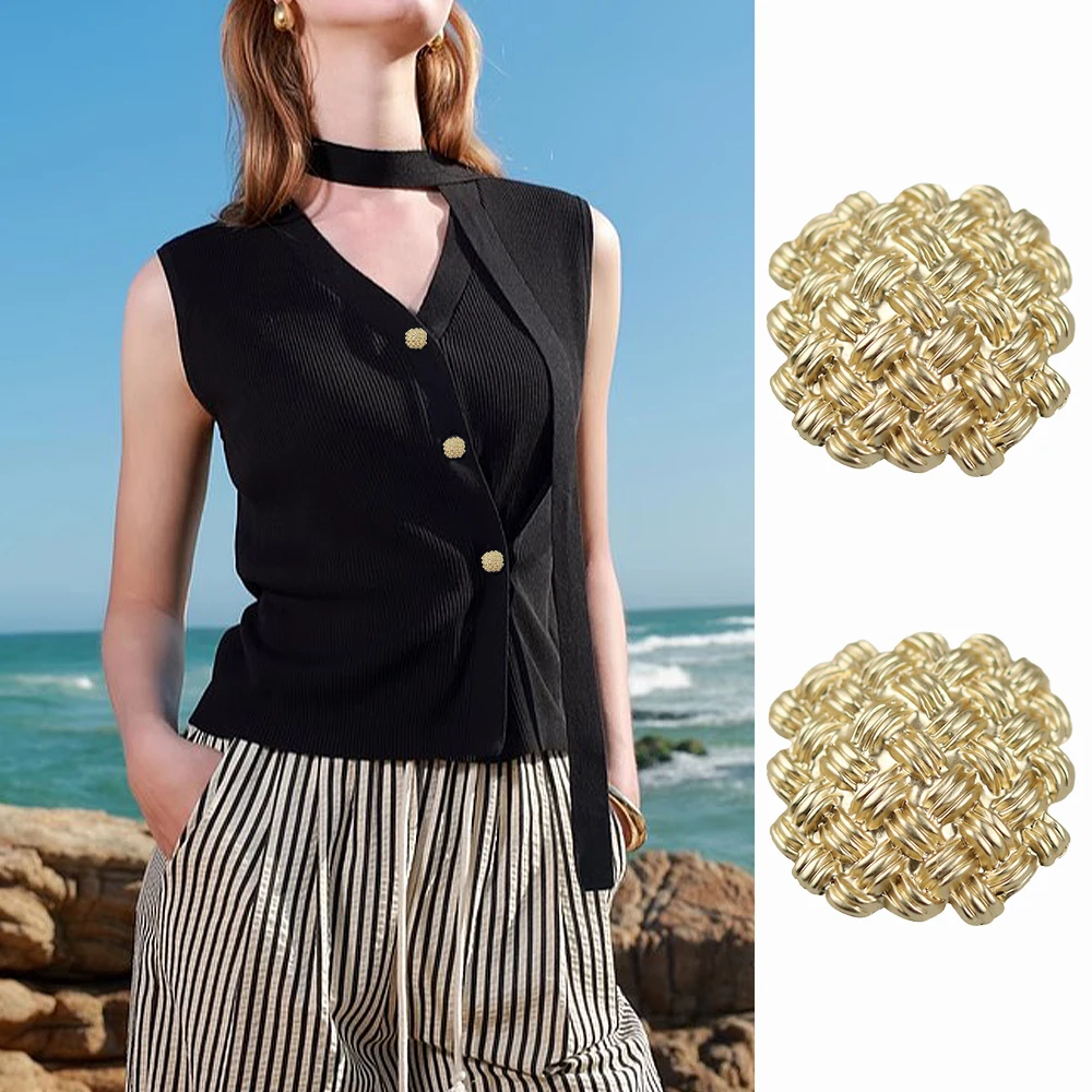 

10pcs Vintage Woven Grid Square Metal Buttons for Coats/Suits/Blazers, 20/30mm, Gold, Classic Decorative Buttons Sewing Supplies