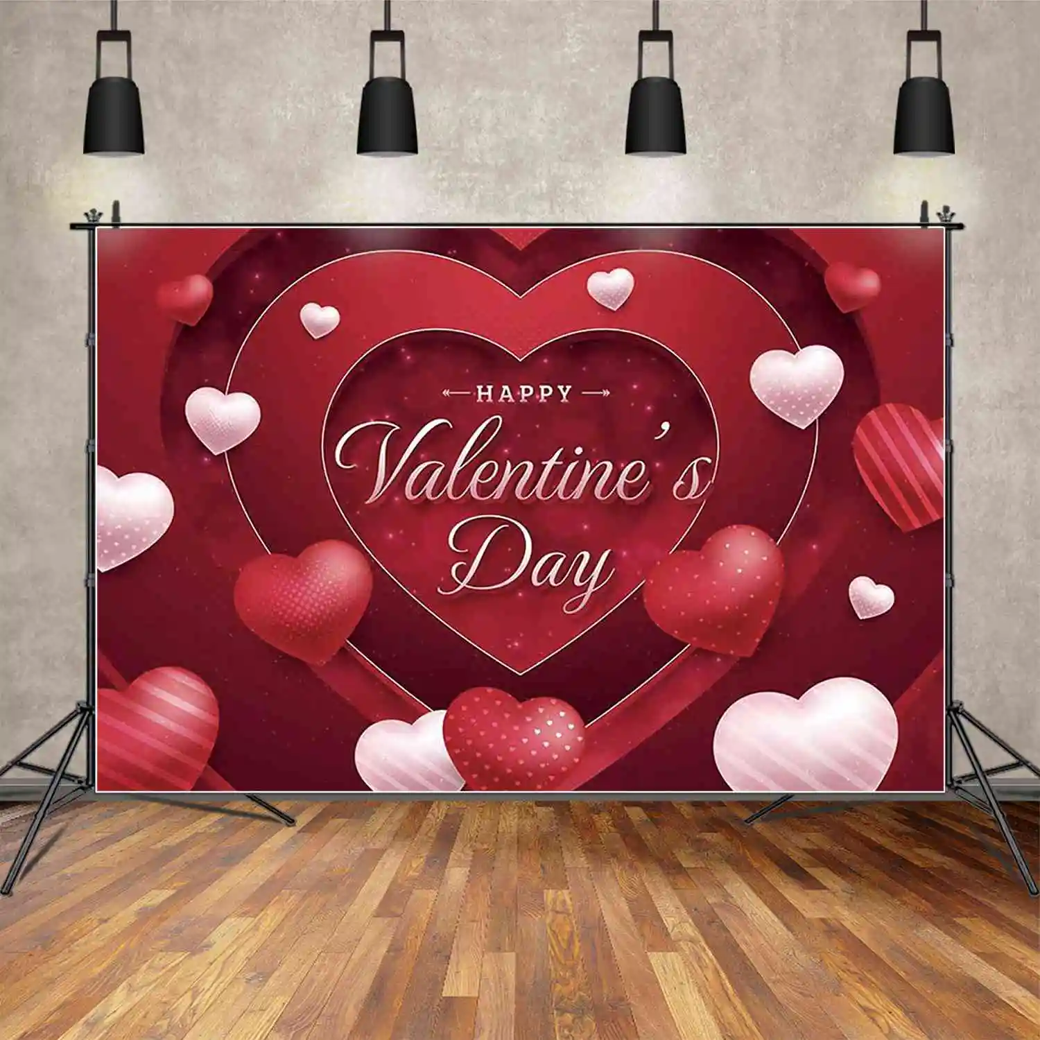 MOON.QG Valentines Backdrop Photography Red Pink Floral Flower Heart Banner Poster Background February 14 Photocall Accessories