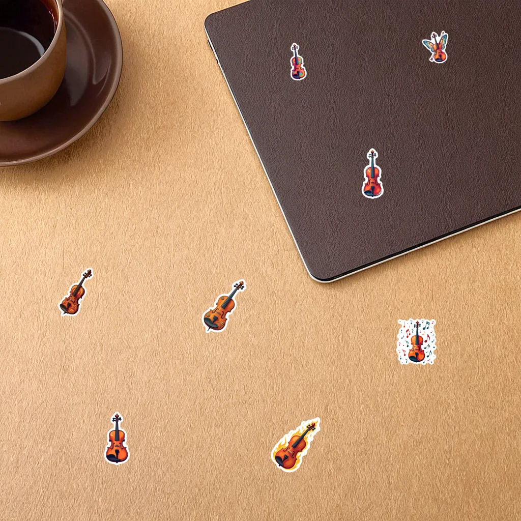 35pcs-70pcs Artistic Violin Stickers Cartoon Instruments Kids Stickers Toy PVC Sticker For Suitcase Fridge Phone Luggage DIY