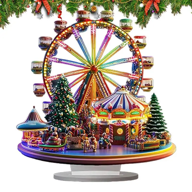 Christmas Ferris Wheel Ornament Acrylic Christmas Scene Traditional Holiday Decoration Exquisite delicate Home Festival Decor