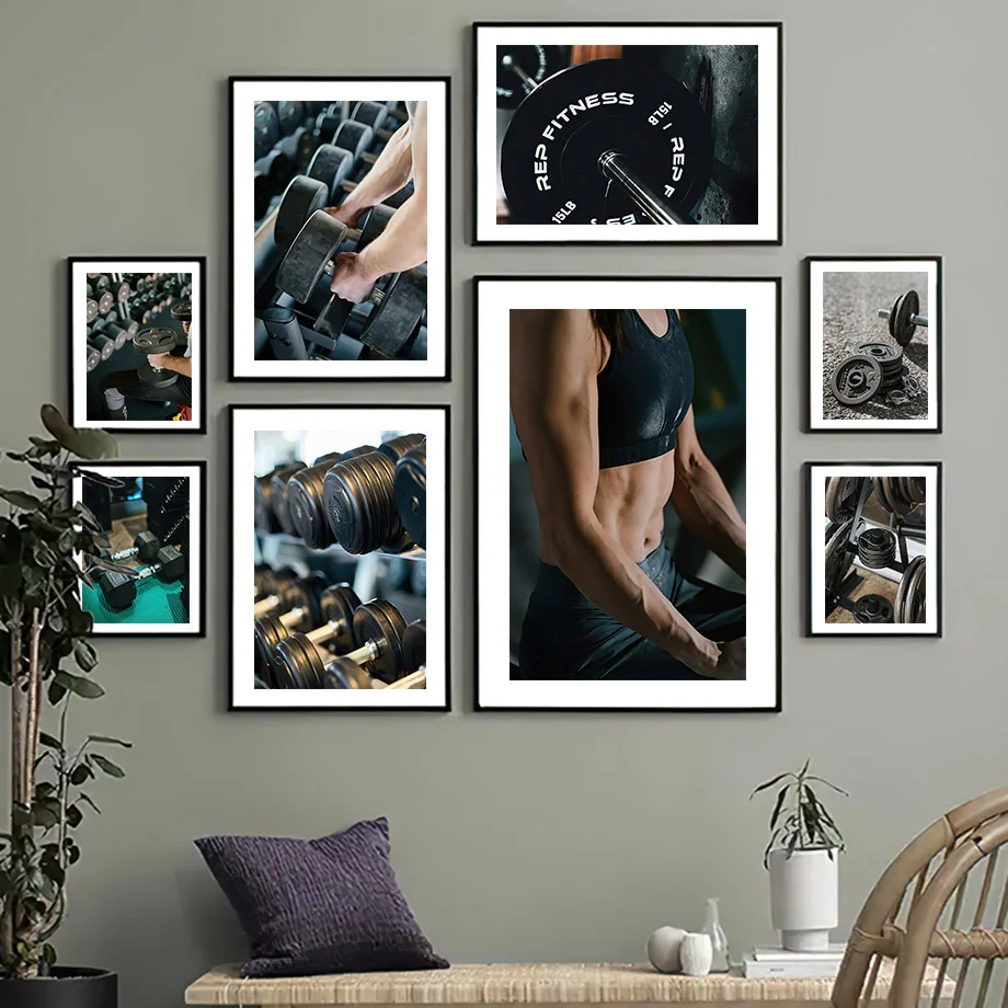 Gym Dumbbell Strength Training Wall Art Mural Print Muscle Aesthetics Canvas Painting Nordic Poster Decor Pictures Living Room