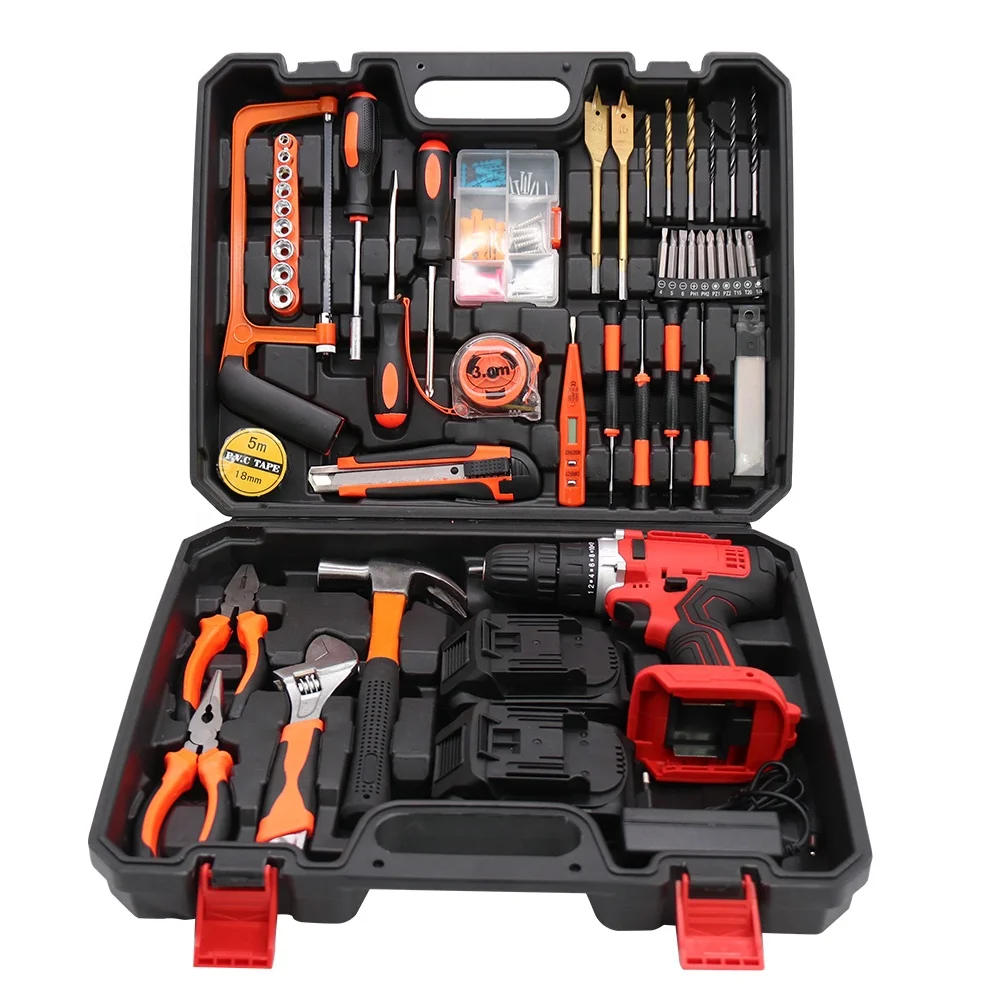 Novo portátil durável furadeira sem fio com bateria combo kit de ferramentas elétricas sem fio brocas 108 pçs conjunto de ferramentas furadeira sem fio