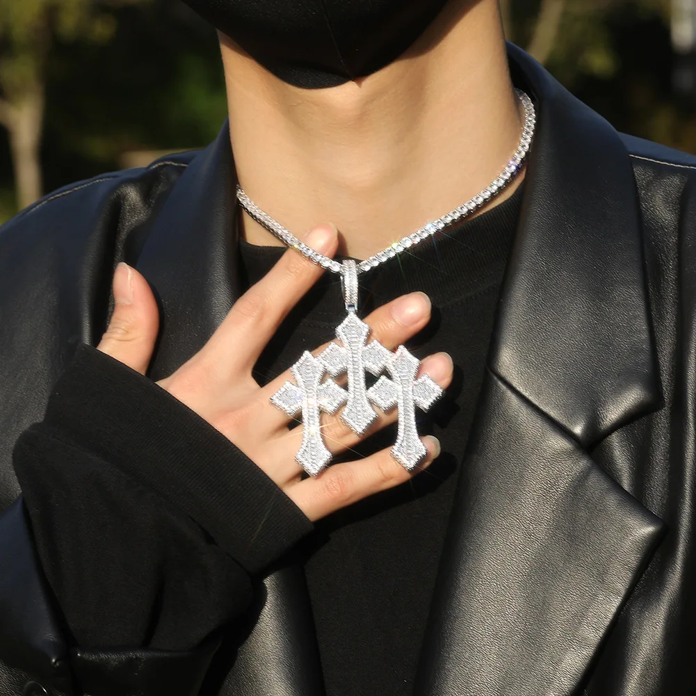 

Многослойные 3 шт., ожерелья с подвеской в виде креста для мужчин, модные подвески со льдом и кубическим цирконием, ожерелье, ювелирные изделия для подарка