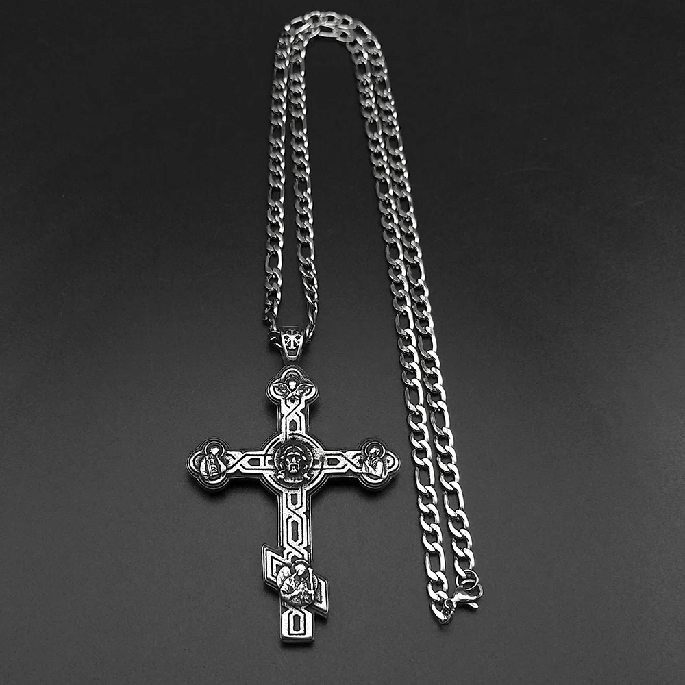 Hiphop Jesus Cross Pendant Necklace For Women Men Stainless Steel Black Retor Vintage Male Christianity Chain Jewelry Gifts