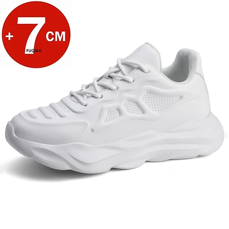 Pop Men Breathable Sneakers Elevator Shoes Invisible Inner Height Increasing 7CM Summer Tennis Men Sports Shoes Heighten Shoes