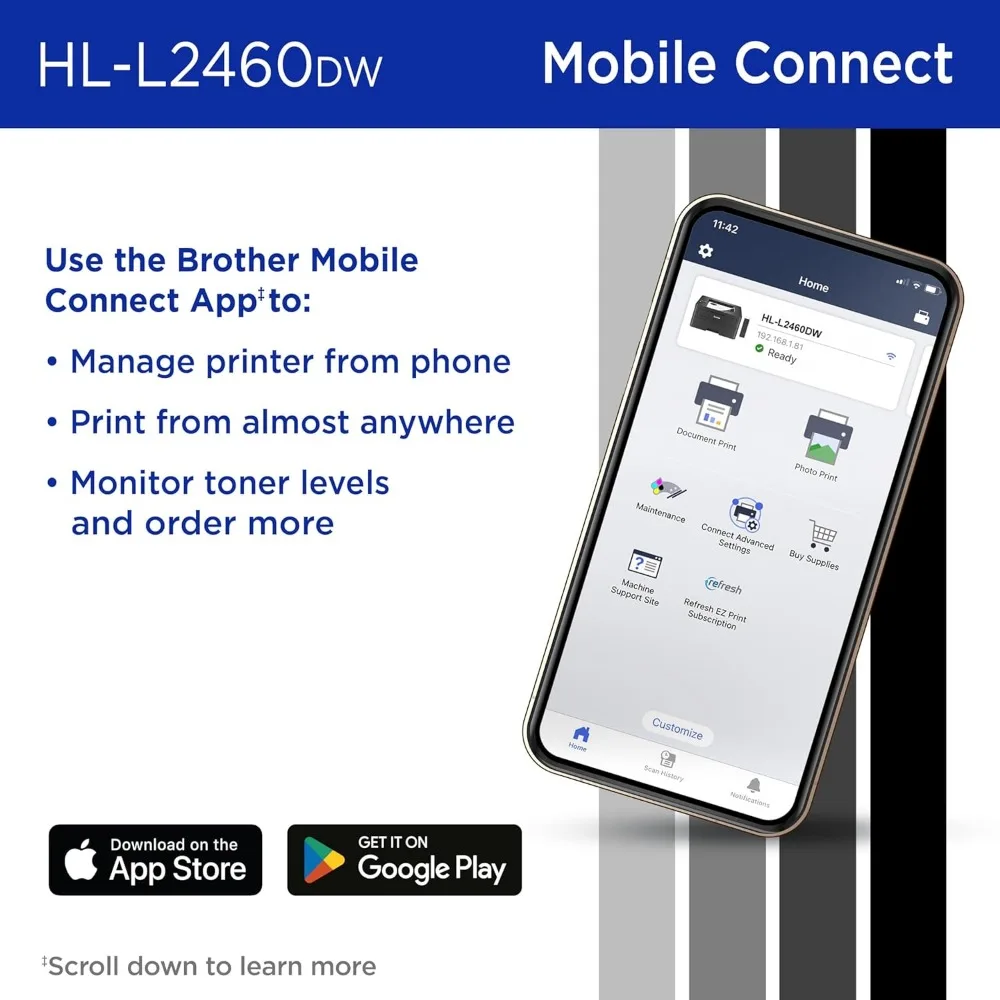 HL-L2460DW Wireless Compact Monochrome Laser Printer with Duplex, Mobile Printing image 5