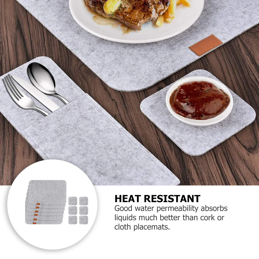 

12Pcs Felt Coaster Placemat Heat-Resistant Washable Table Mat Grey Table Protector Felt Placemat
