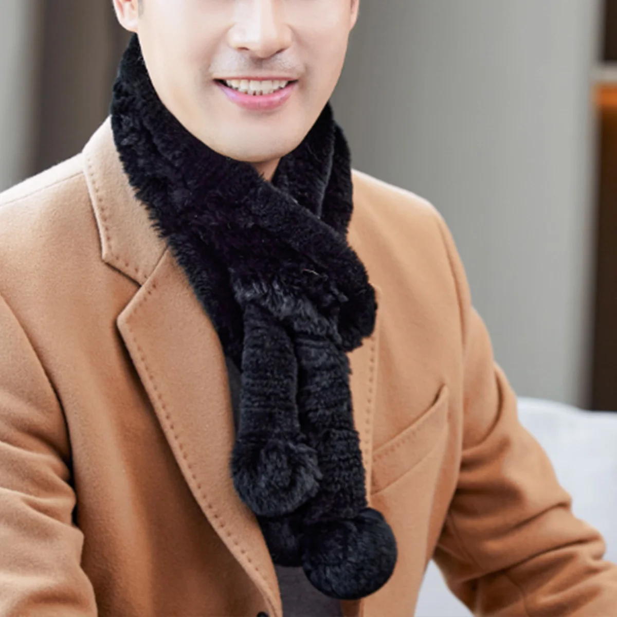 

Новый мужской шарф из натурального кроличьего меха, Лидер продаж, зимний утолщенный мягкий пушистый шарф для шеи, шарф из натурального кроличьего меха FEIMANYUAN