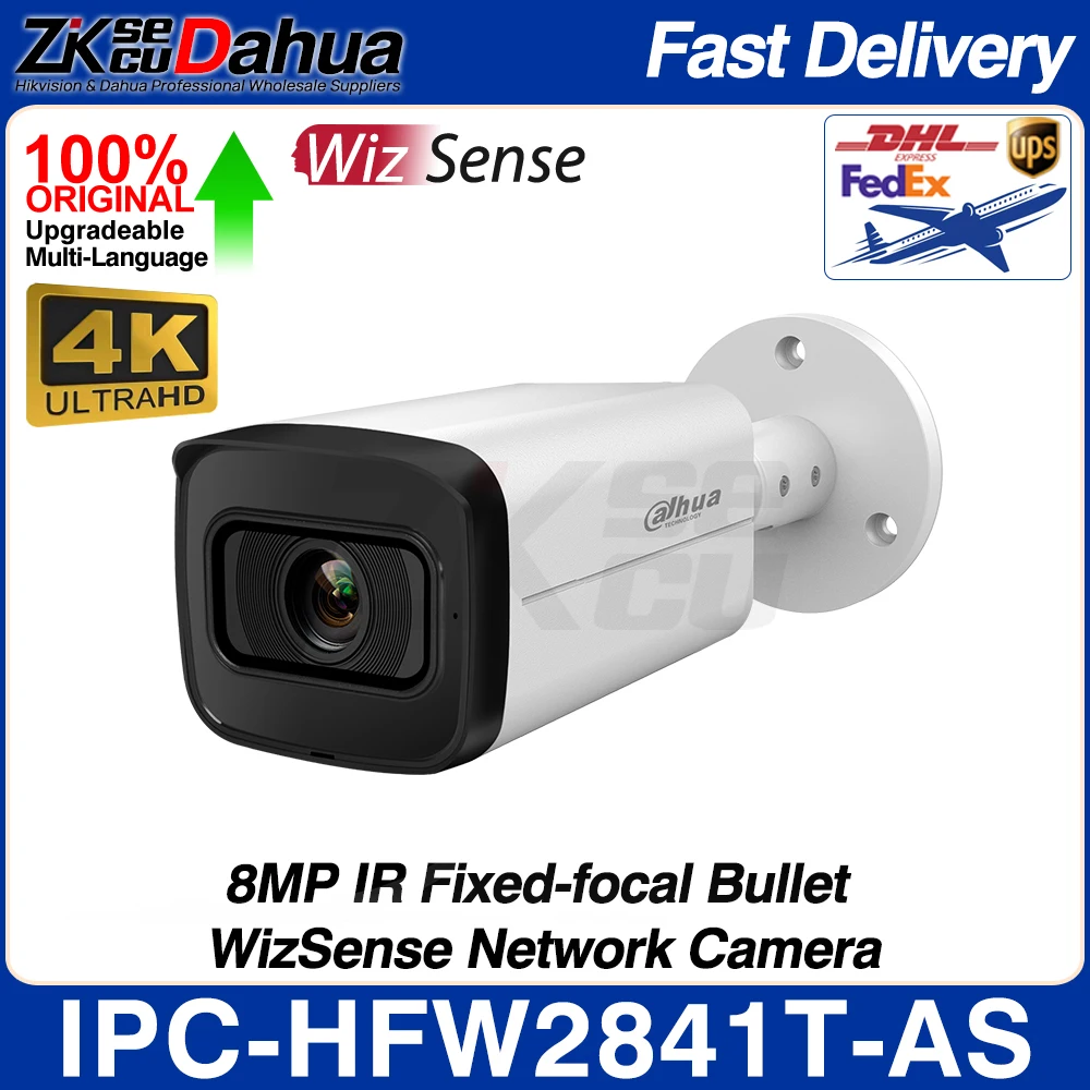 

Dahua Original IPC-HFW2841T-AS 8MP 4K Bullet WizSense Network IP Camera IR 80M built-in MIC SD Slot SMD Plus IVS POE H.265 IP67