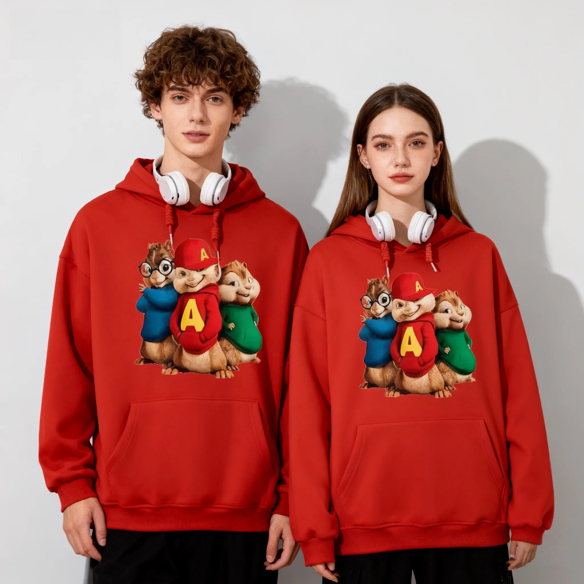 

25/26 популярные осенне-зимние толстовки с капюшоном «Элвин и бурундук» с мультяшным принтом и буквенным принтом, уличные большие толстовки для взрослых женщин и детей