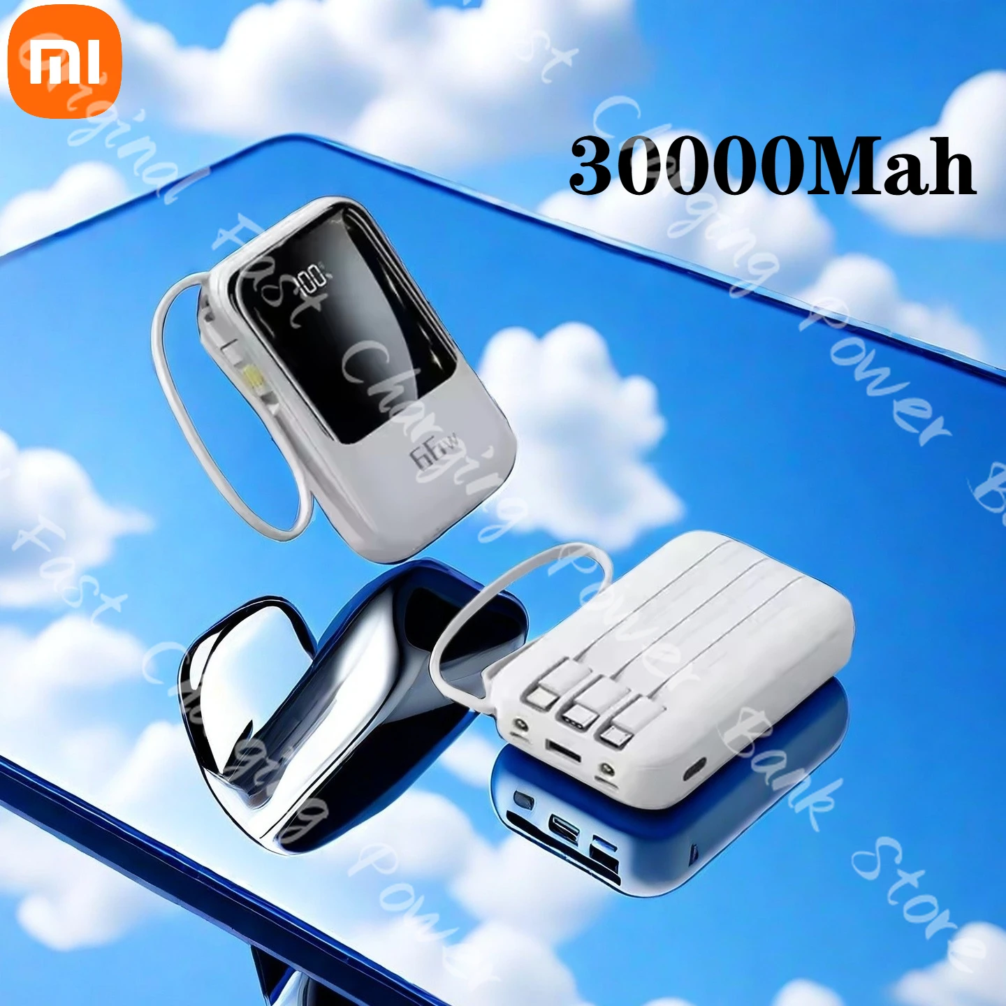 Xiaomi power bank 66w carregamento super rápido bateria externa 30000mah mini power bank para iphone samsung carregador com luz de cabo