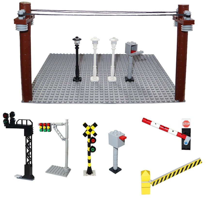 MOC DIY Building Block Scene Construction City Traffic Lights Road Signs Roadblock Signal Light Speed Limit Minifigs Accessories