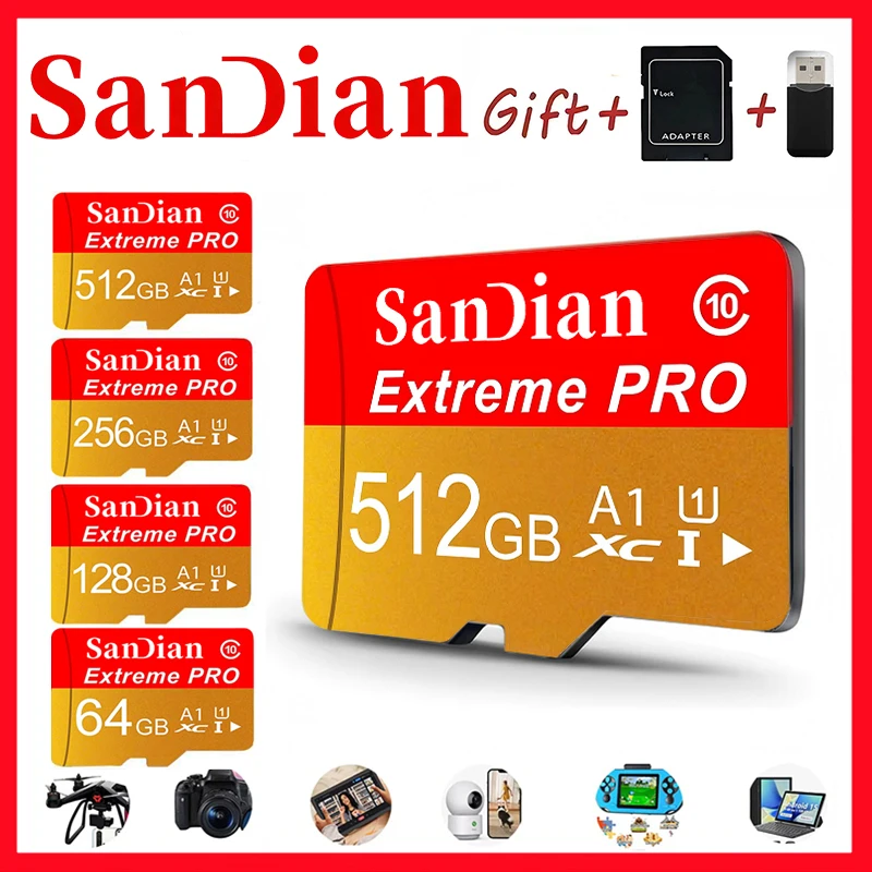 

Reliable Memory Card 512GB Micro TF SD Card 256GB SD Cards 128GB TF Cards UHS-II Full HD Shockproof for Desktop/Phone/GPS