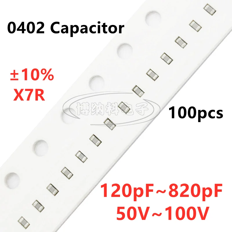 100pcs SMD Capacitor 120/130/150/160/180/200/220/270/300/330/360/390/470/560/620/680/820PF 50V 100V 10% X7R