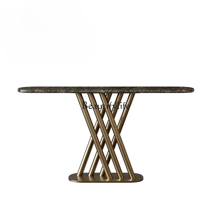 

Modern simple light luxury entrance table platinum diamond natural marble end view table