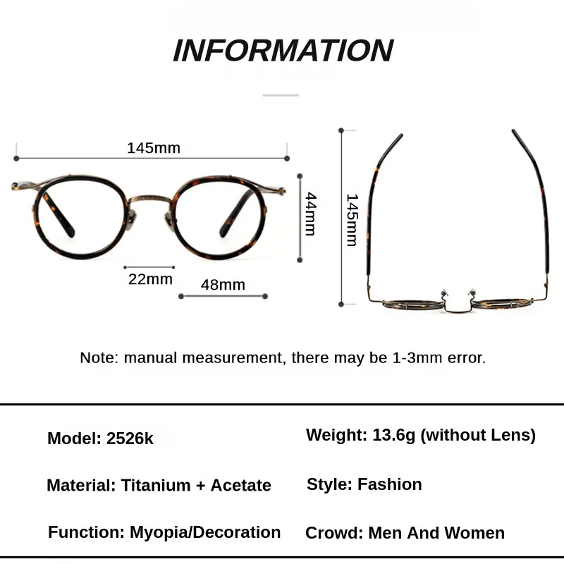 Japan Handmade Round Glasses Frames Brand Men Retro Acetate Myopia Glasses Frames New Pure Titanium Optical Eyeglasses for Women