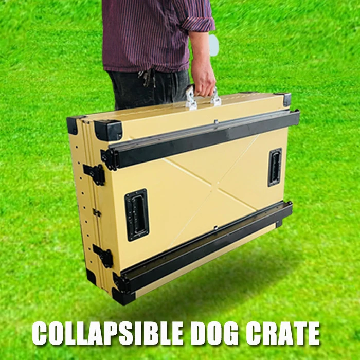 Tan Color Heavy Duty Aluminum Folding Animal Cage Metal Collapsible Dog Kennel Box