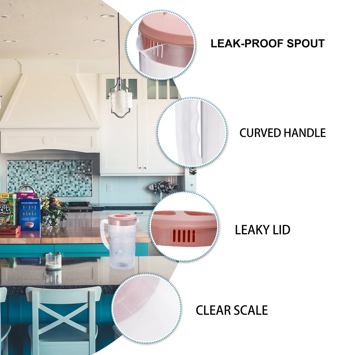 

2600Ml Cold Water Kettle Food Safe Plastic Beverage Pitcher Heat Resistant Juice Pot For Party Picnic Swimming Pool Pink