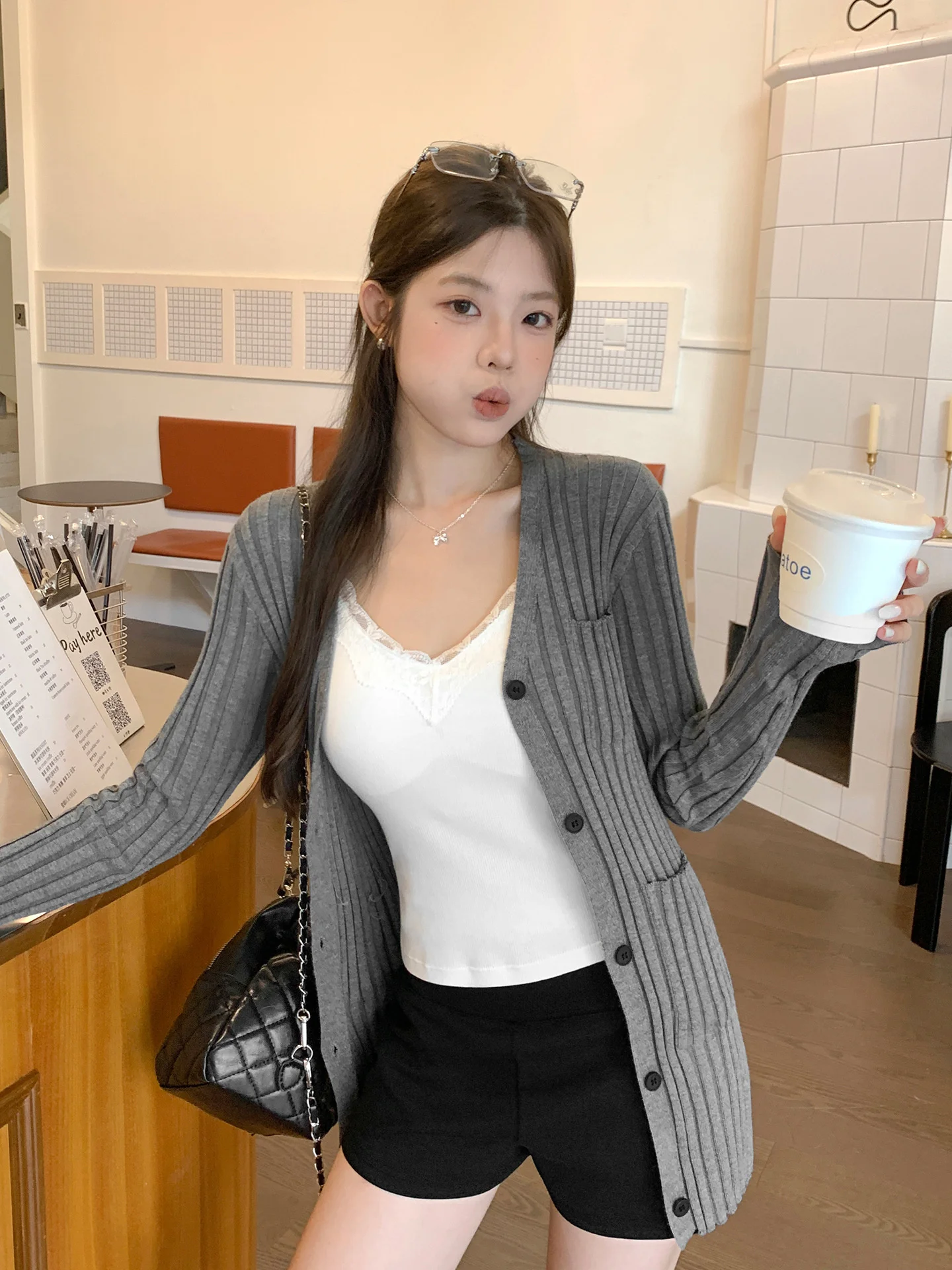 

Удлиненный женский кардиган на зиму, многослойный, с воротником-стойкой, свободного кроя, с длинными рукавами, в спортивном стиле, теплый, с планкой спереди, приталенный