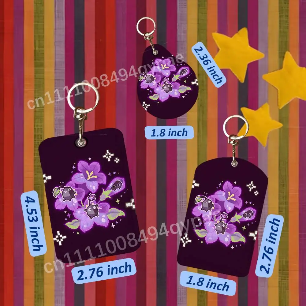 P-Pikmin Bloom 1PCS Leather Card Holder Keychain Door Lock Access Tags ID Card Case Access Card Bag Key Tag Ring view 5